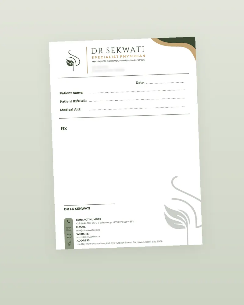 Dr Sekwati A5 prescription pad design