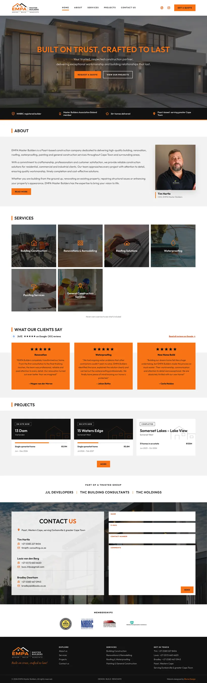 EMPA Master Builders website design